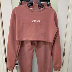 Lounge Women’s 3-Piece Set – Pink Bralette, Cropped Crewneck Sweatshirt & Sweatp